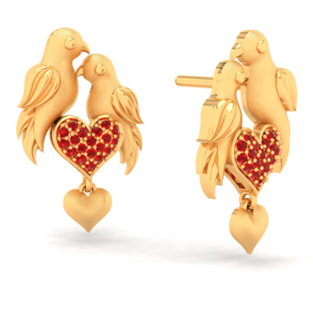 Gorgeous 22k Gold Lovebirds and Hearts Design Earrings for Women from PC Chandra
