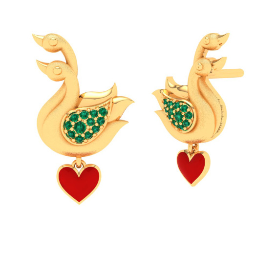 Alluring 22k Gold Swans Design Stud Earrings PC Chandra Valentine Collection