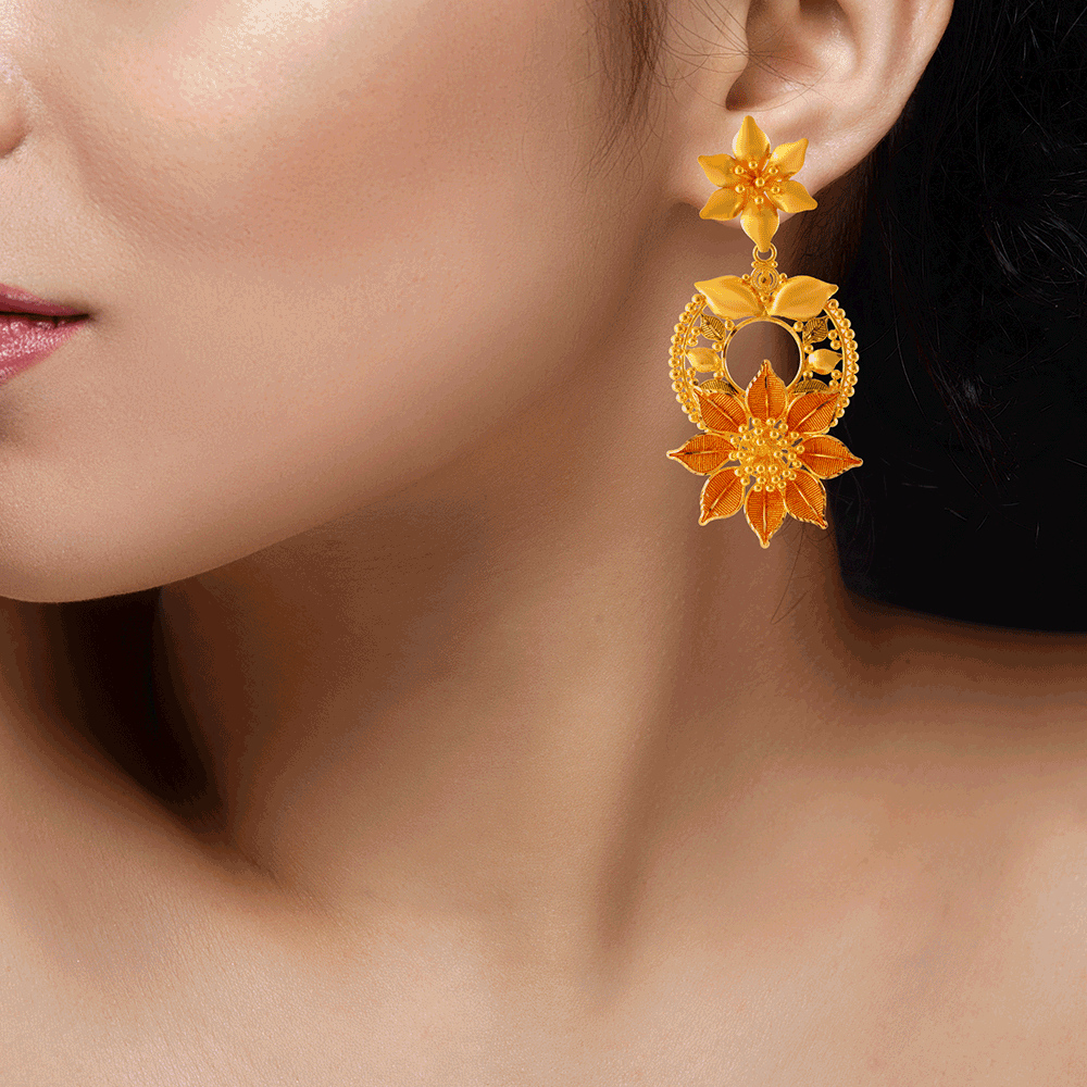 22KT Yellow Gold Chandbali Earrings for Women