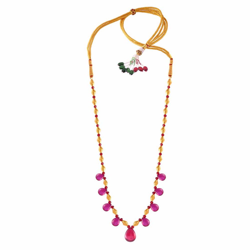 Unique Designer 22k Gold Necklace with Pink Accents from PC Chandra Tushi Collection