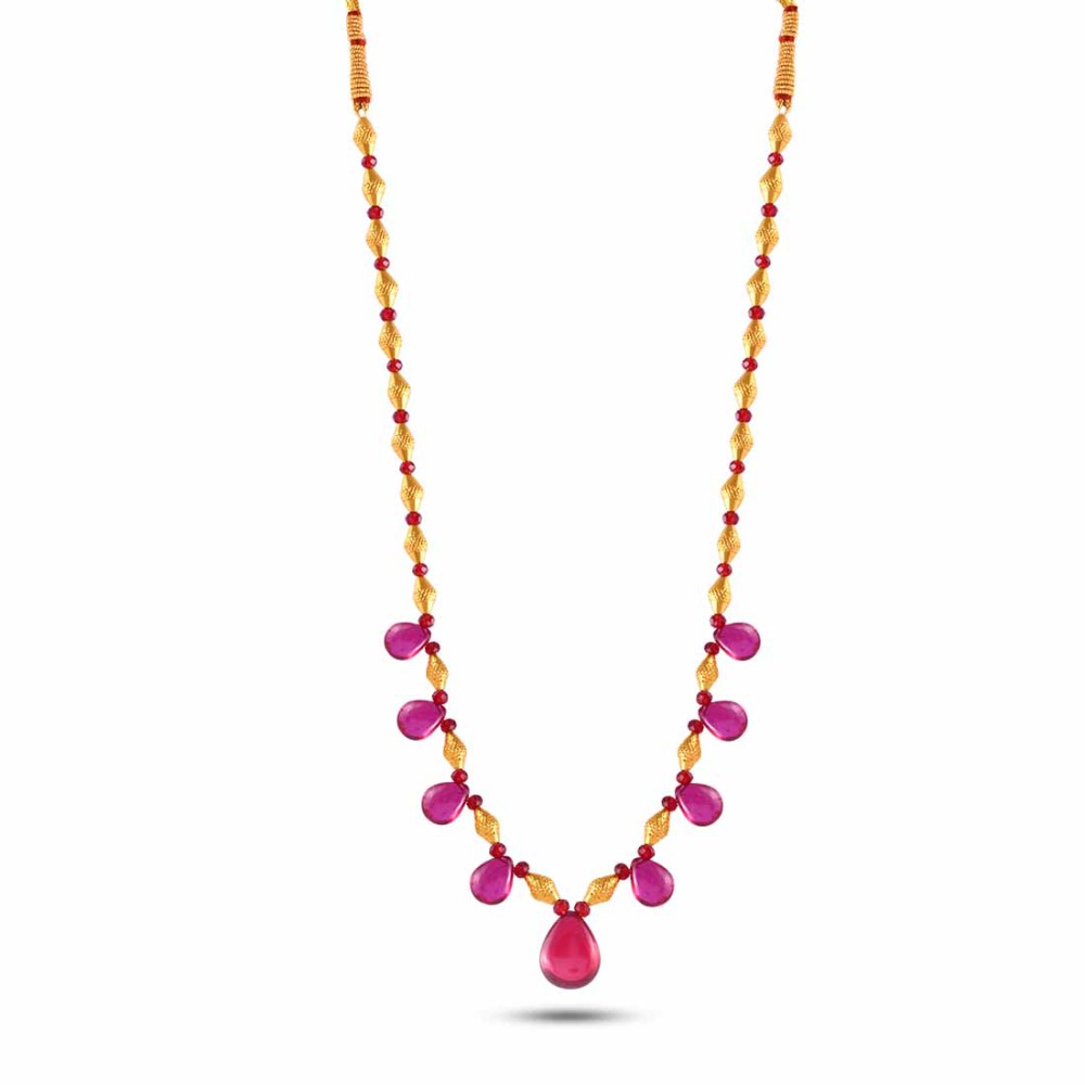 Unique Designer 22k Gold Necklace with Pink Accents from PC Chandra Tushi Collection