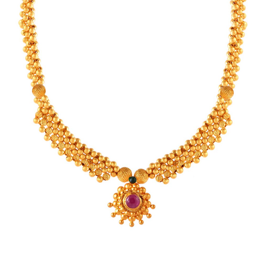 Best Magnificient 22k Gold ethereal Necklace with Red Stone from PC Chandra Tushi Collection