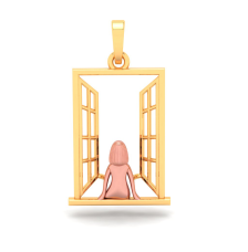 22K Gold Pendant in the shape of a girl in front of a window from Online Exclusive Collection 